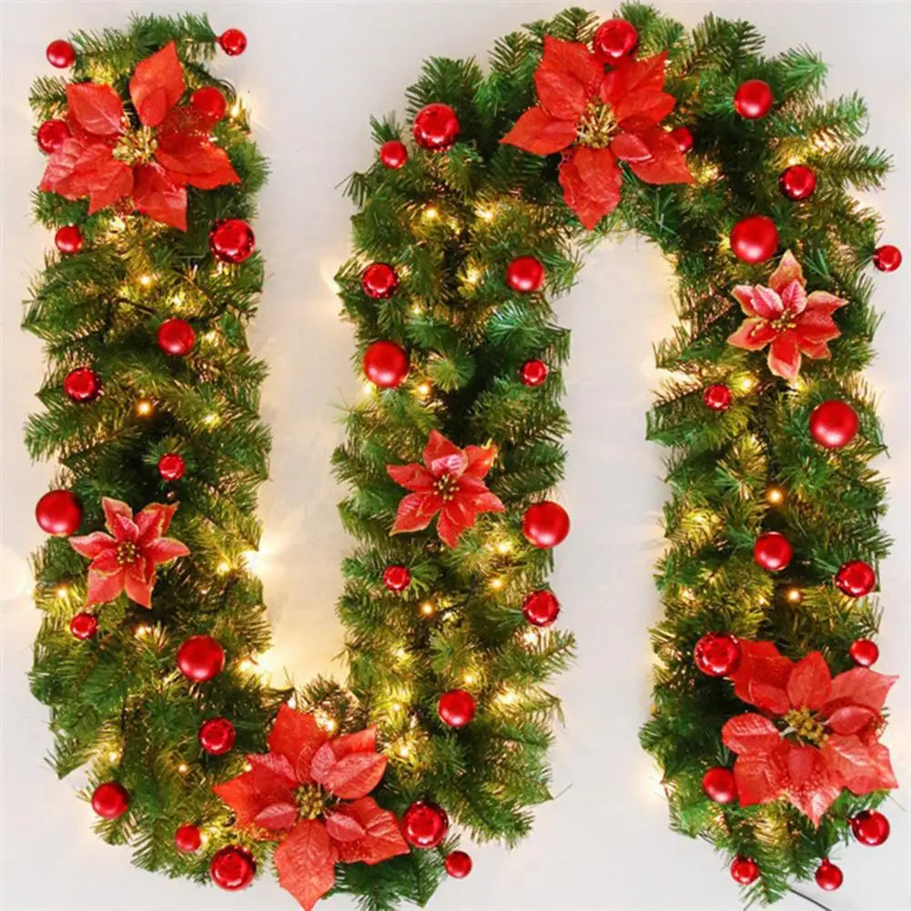 Coroa de vime LED de Natal verde decorativa 2,7 Metro Guirlanda Natal artificial Guirlanda