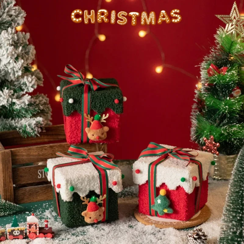 Conjunto de presente Decoração de Natal com laço caixas de presente Caixa