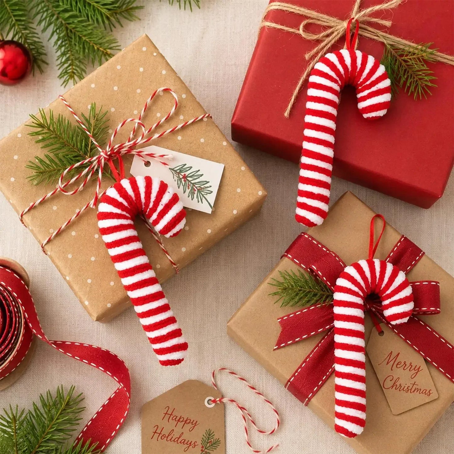 Enfeites de Natal em Forma de Bastão de Açúcar Vermelho 10 peças Sortidas 18cm Grande