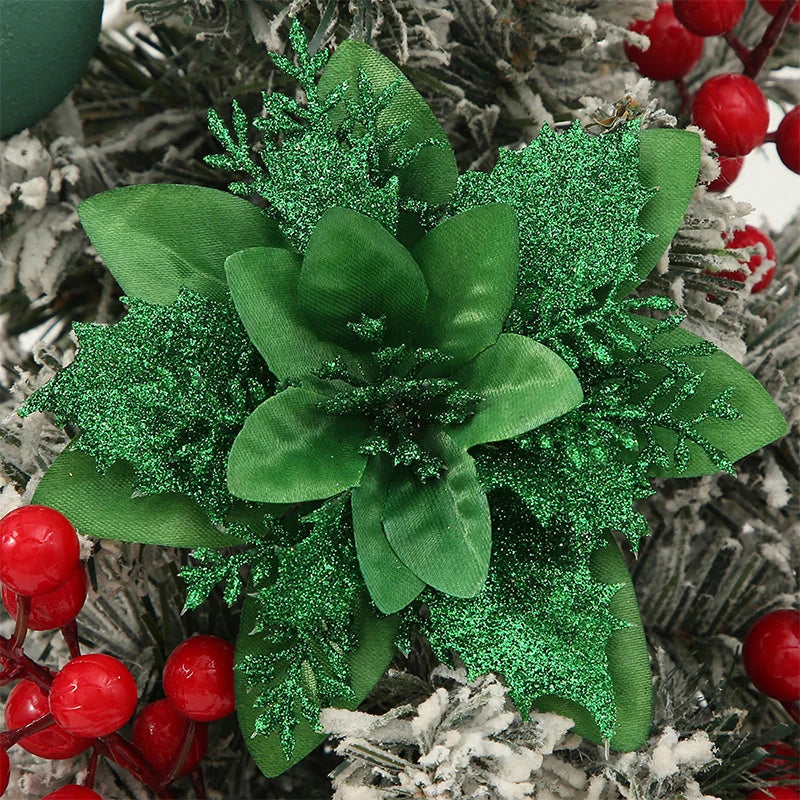 Flor de 5/10 Peças Poinsétia Artificial com Glitter e Enfeites de Natal para shopping