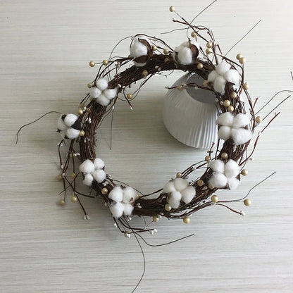 Guirlanda de flores de algodão seco, guirlanda de Natal, pingente de porta, decoração