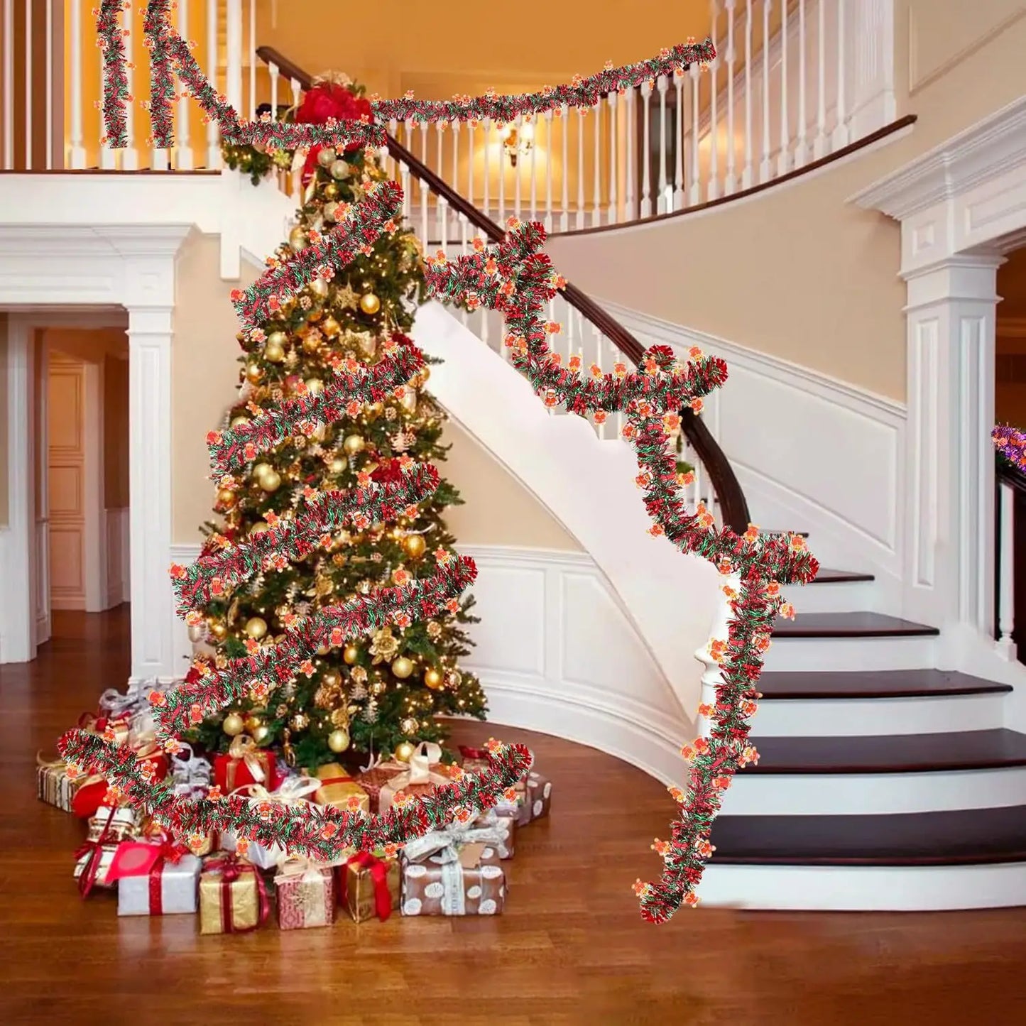 Guirlanda de Natal, serpentinas de Natal, enfeites, guirlanda de Natal, guirlanda corrimão