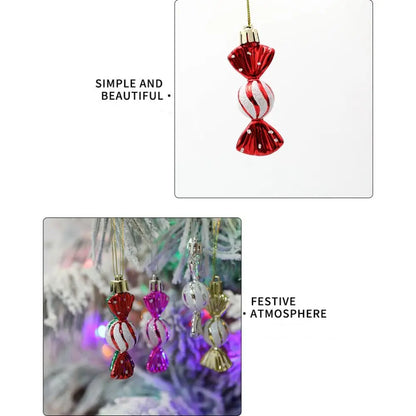 Bola de Natal e formato bala 6 peças leves doces cana decoração árvore natal ornamentos