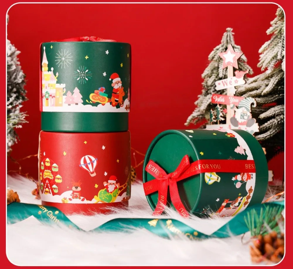 Caixa de Presente Cilíndrica de Doces de Natal, Embalagem Sobremesa Mousse Qualidade
