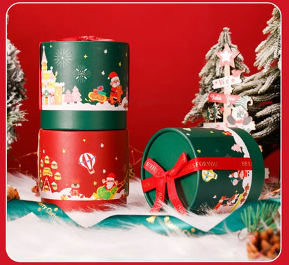 Caixa de Presente Cilíndrica de Doces de Natal, Embalagem Sobremesa Mousse Qualidade