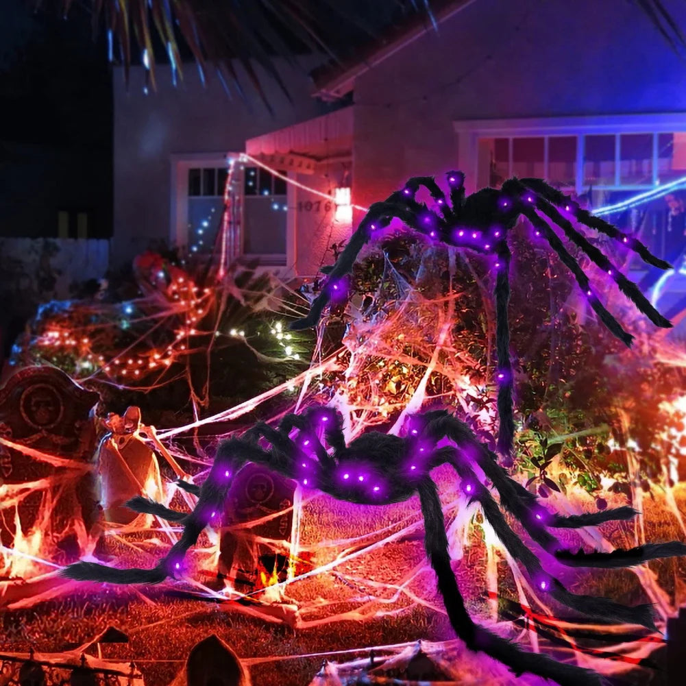 Aranhas Grandes Iluminadas de Halloween Adereços de Aranha Peluda Realista Halloween