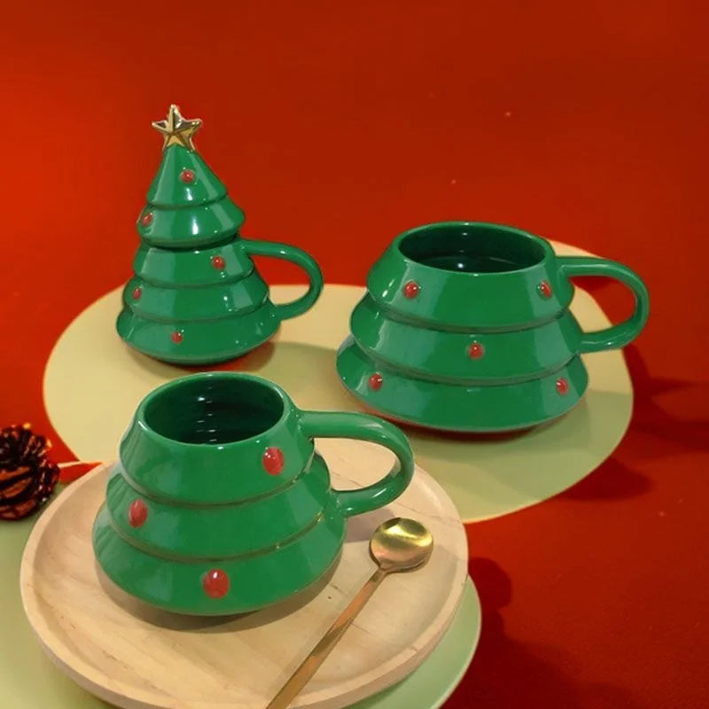 Caneca com Tampa Tree Magic Cerâmica 450ml - A\CASA - Verde Escuro