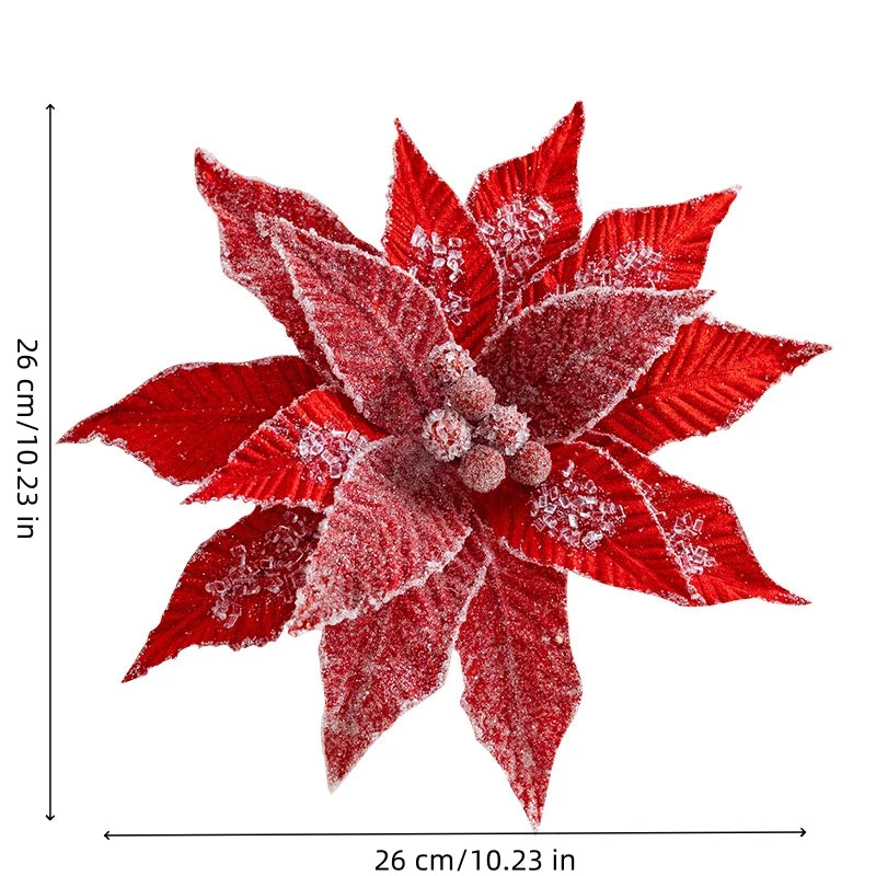 Flor De Natal Poinsétia Vermelho C/ Branco Enfeite e Árvore Terracota