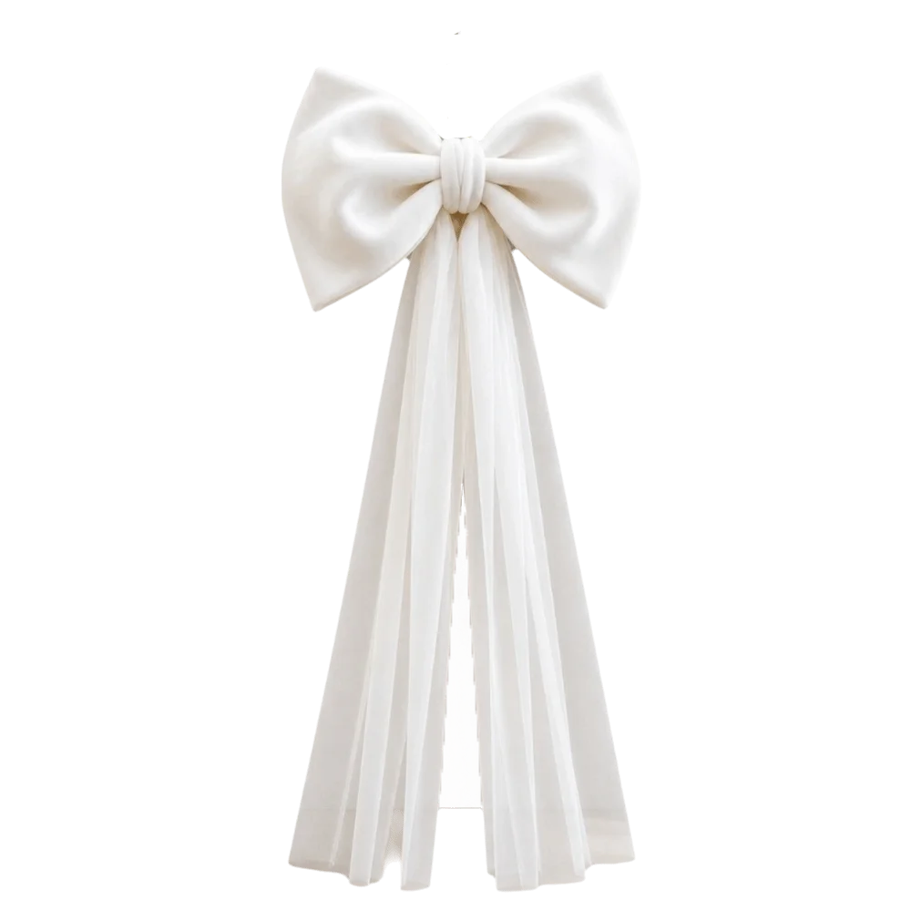 Laço de Veludo com Cauda Longa em Tule/Organza, Ornamento para Árvore de Natal e Shopping