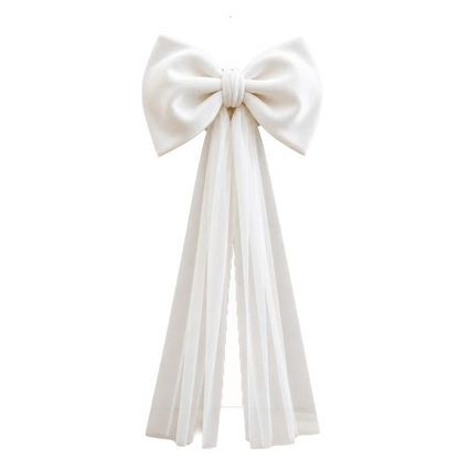 Laço de Veludo com Cauda Longa em Tule/Organza, Ornamento para Árvore de Natal e Shopping