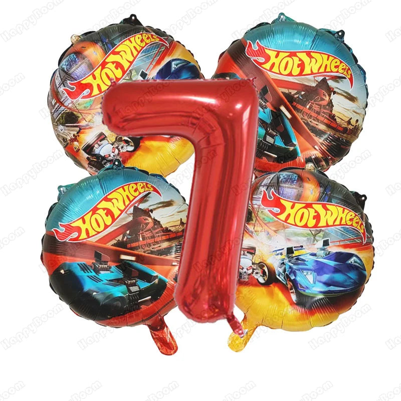 Kit Balão Metal Hot Wheels Frente/verso + Número+vareta 5 Und Kit de arco de balão carro