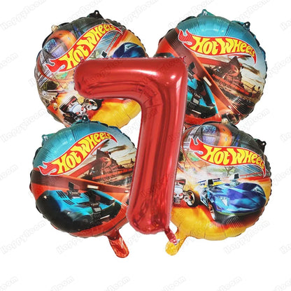 Kit Balão Metal Hot Wheels Frente/verso + Número+vareta 5 Und Kit de arco de balão carro