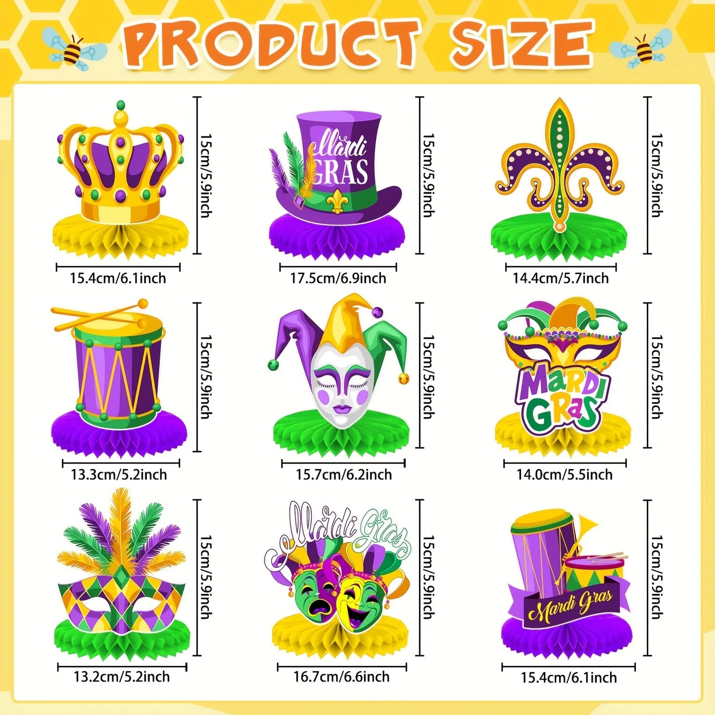 Decoração de mesa de carnaval, peça central de colmeia, centro mesa carnaval de 9 peças