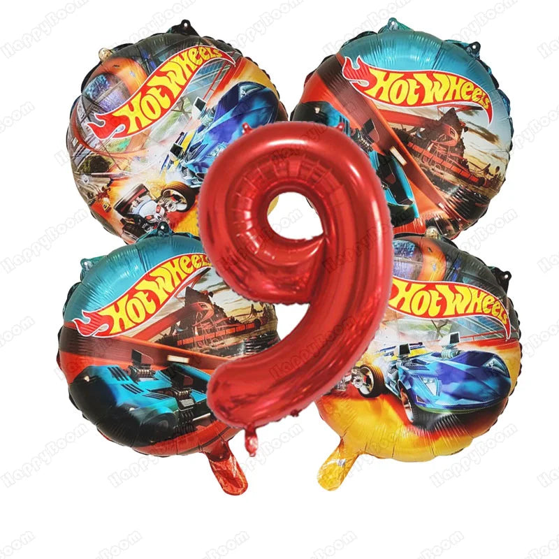 Kit Balão Metal Hot Wheels Frente/verso + Número+vareta 5 Und Kit de arco de balão carro