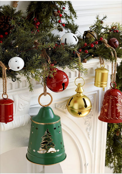 Sinos Decorativos de Natal em Ferro Forjado Resistente com Acabamento Rústico 29cm*11.42 Pol.