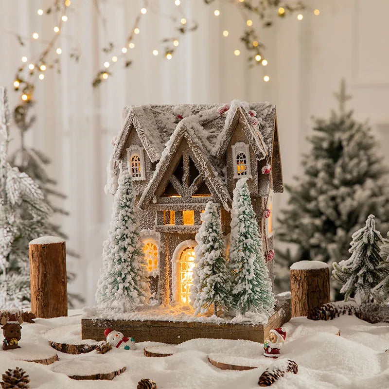 Casa Natalina de Shopping Natal de Madeira com Luzes Decoração de Mesa Festa de Natal