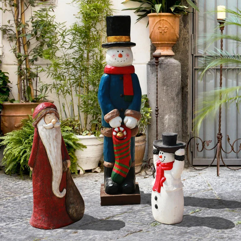 Kit Estátua de Papai Noel e Boneco de Neve em Fibra de Vidro e Decoração Natal Shopping