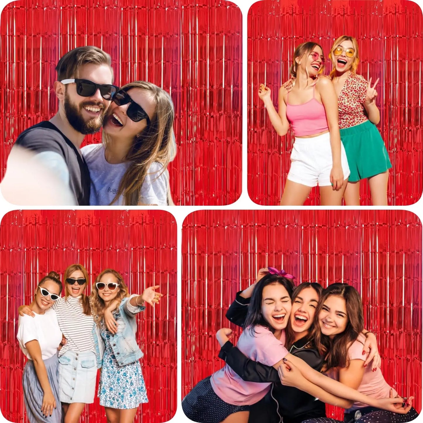 Cortina flamengo Pacote com 2 cortinas de franja metálicas de folha de tinsel vermelhas