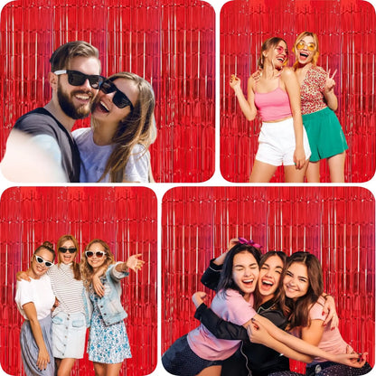 Cortina flamengo Pacote com 2 cortinas de franja metálicas de folha de tinsel vermelhas