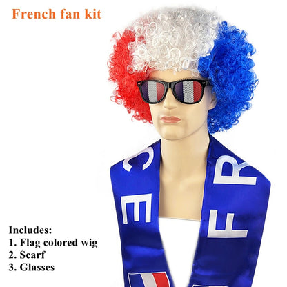 kit torcida brasil bandeira peruca óculos conjunto de decoração para fãs futebol americano