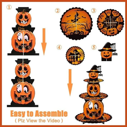 Suporte de Cupcake de Halloween de 3 Camadas Torre e Bolo Torre Morcego de Abóbora