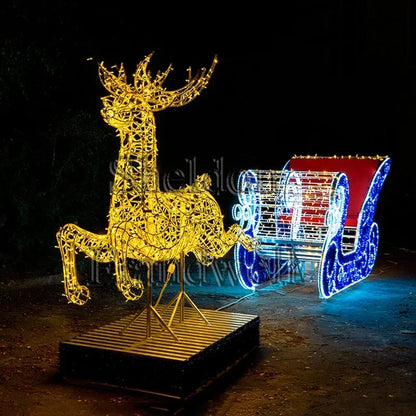 Trenó c/ Rena 3d de Natal com luz LED colorida Shopping