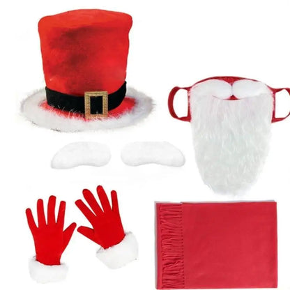 Kit Fantasia Papai Noel Adulto Com Avental E Óculos - 7 Peças, Avental Papai Noel Natalino Com Barba Gorro