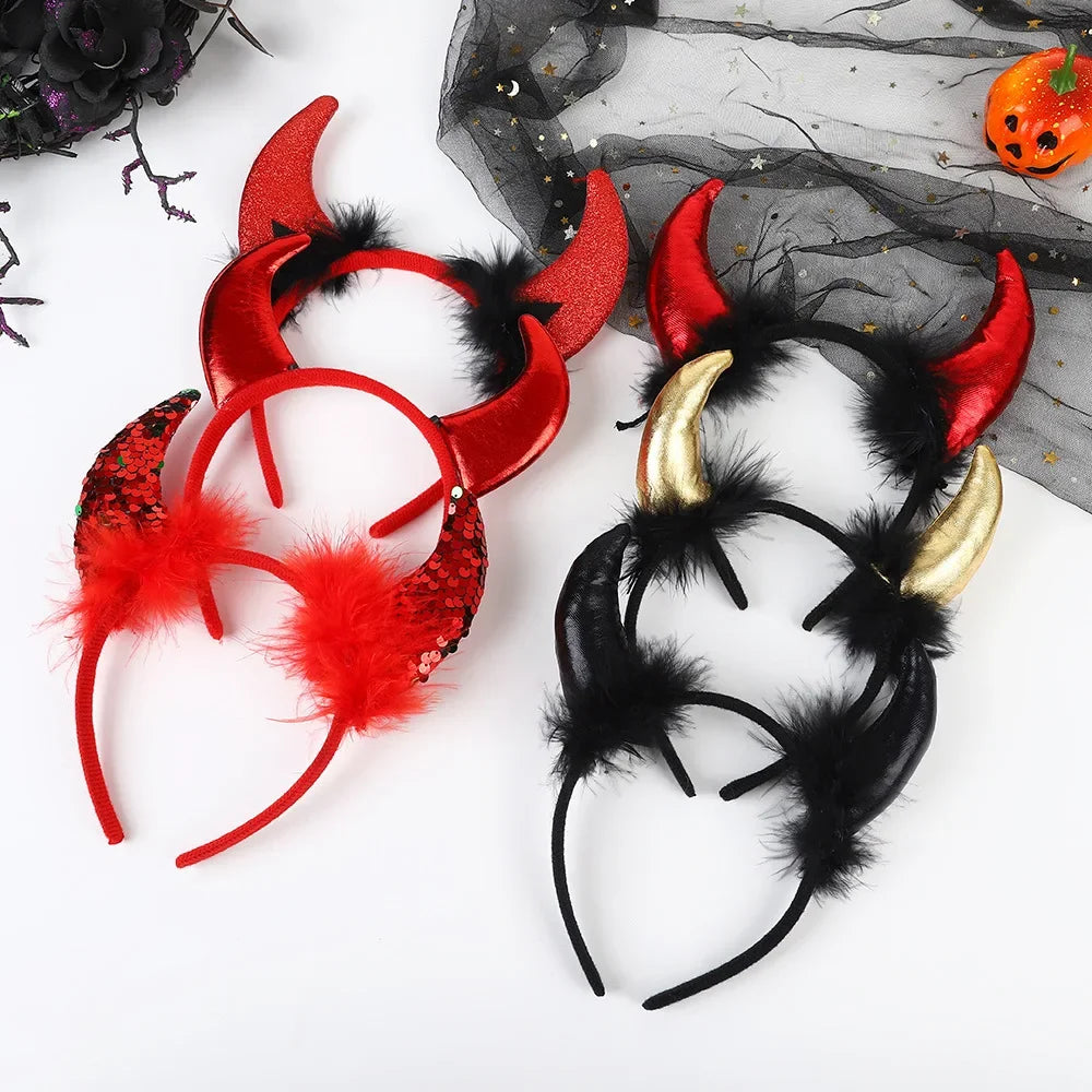 Kit 1 Chifre Diabinha Fantasia Festa Halloween Tiara Carnaval