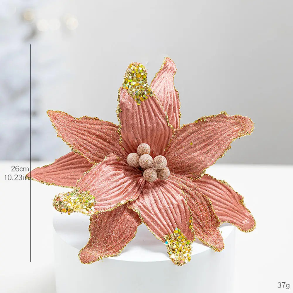 Flor De Natal Poinsétia Vermelho C/ Branco Enfeite e Árvore Terracota