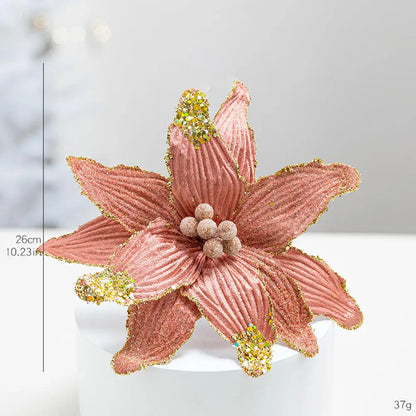 Flor De Natal Poinsétia Vermelho C/ Branco Enfeite e Árvore Terracota