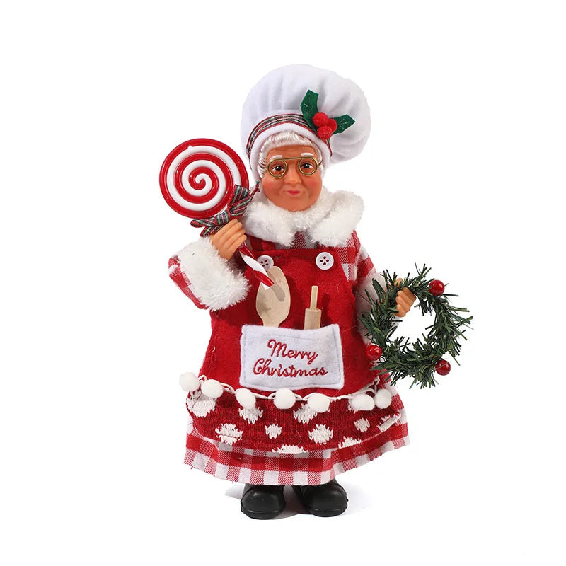Boneco Papai Noel Cozinheira Estatueta de Chef de Natal, estilo Mamãe Noel, presente