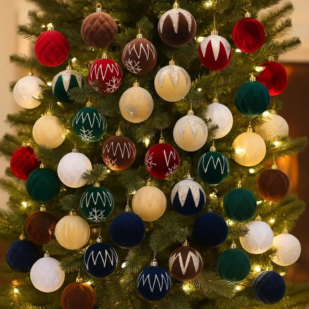 Bola Natal Veludo Bola Natal Pingente Glitter 4 Peças de Enfeites de Bola de Natal de Veludo