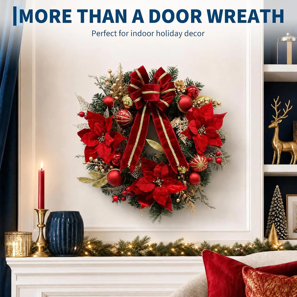 Guirlanda de Natal Artificial de 24 Polegadas (Cerca de 60 cm), Decorada com Folhagem de Pinheiro