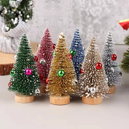 Árvores de Natal em Miniatura de Mesa - Pinheiro Artificial com Base de Madeira, Enfeite