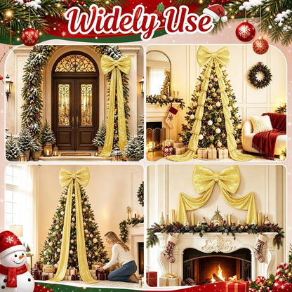 Laço Decorativo Shopping Gigante de Cor Rosa com Fitas Longas Penduradas no Topo de uma Árvore de Natal
