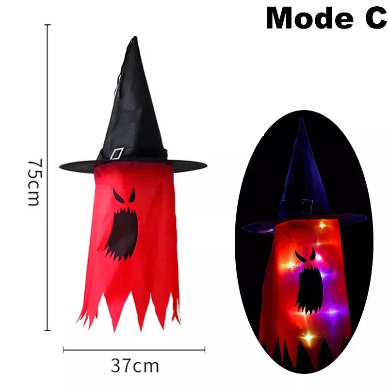 10 Peças de decoração suspensa de Halloween, chapéus de bruxa fantasma iluminados