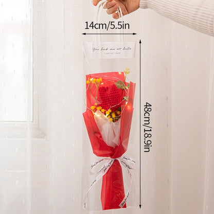 Kit completo de buquê de crochê de LED feito à mão, buquê de crochê, flor folhada falsa