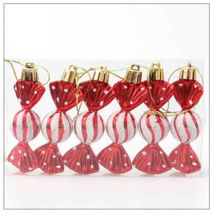 Bola de Natal e formato bala 6 peças leves doces cana decoração árvore natal ornamentos