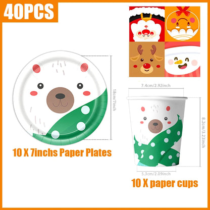 kits Enfeites Natal 40 Pratos Descartáveis Natal 23cm 40 peças 9 Polegadas Conjunto de Pratos Descartáveis