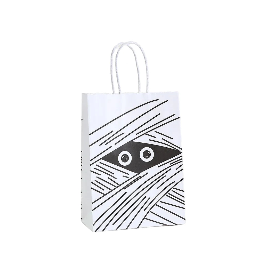 24 Peças de sacos de papel kraft de Halloween com alças rosto fantasma monstro abóbora