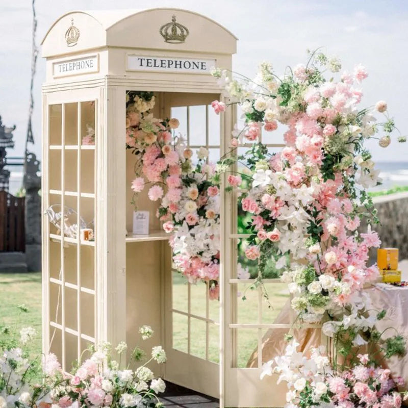 Cabine Telefônica Temática Vermelho/Branco/Preto Tamanho Real Rosa Flores Londres