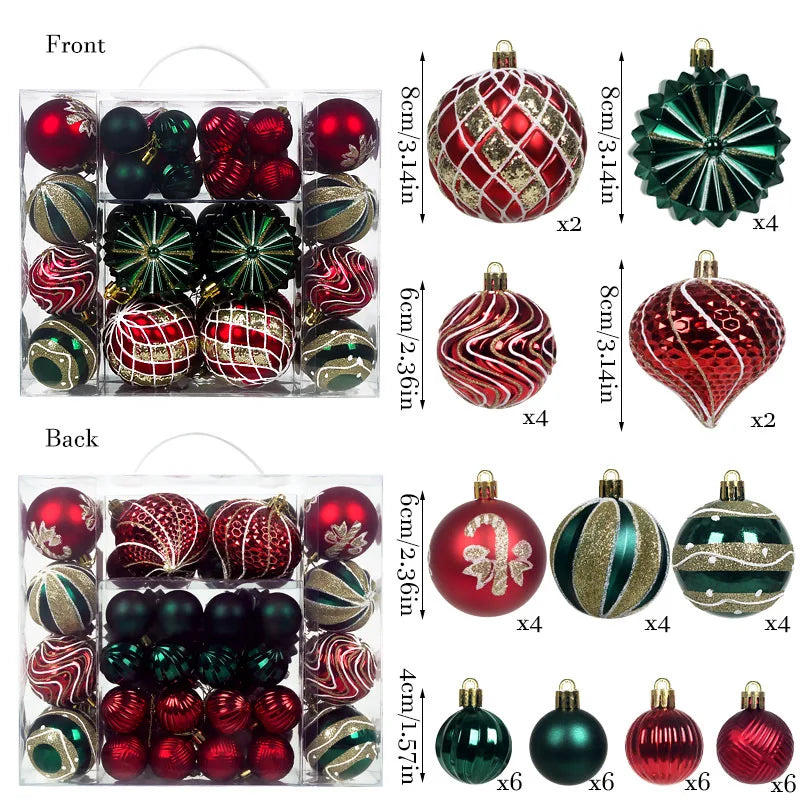 Bola de Natal 48 Peças de Enfeites de Bolas de Natal Criativos Vermelho Estilo Retrô