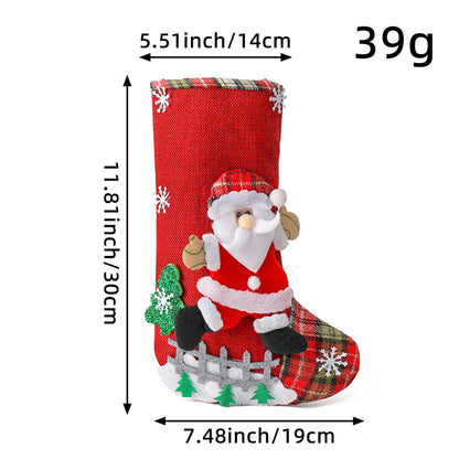 Meia de Natal Decorativa com Rena Papai Noel 30cm Rústica, Meia de Natal para Pendurar