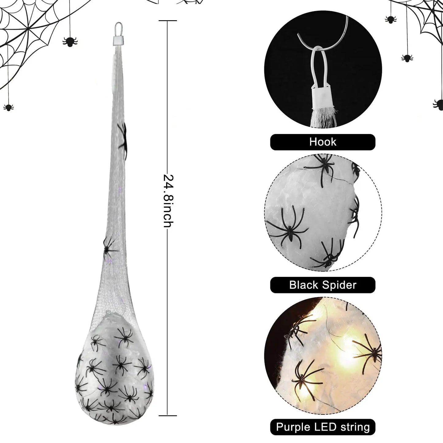 Decoração de Halloween, 1 peças de sacos de ovos de aranha luminosos pendurados