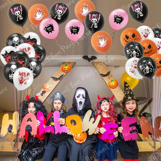 Conjunto de balões de Halloween com balão de folha de árvore fantasma