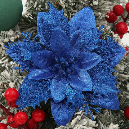 Flor de 5/10 Peças Poinsétia Artificial com Glitter e Enfeites de Natal para shopping