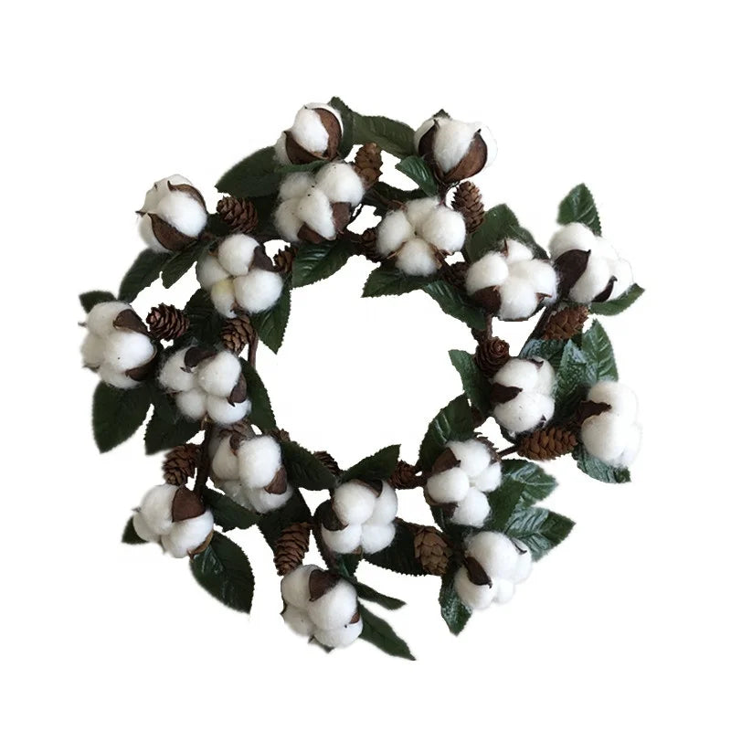 Guirlanda de flores de algodão seco, guirlanda de Natal, pingente de porta, decoração
