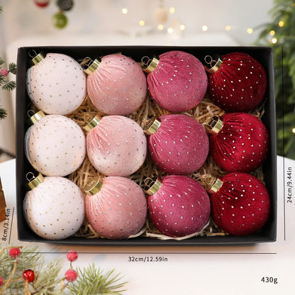 Bola de Natal de veludo bolas de enfeites de Natal de veludo de 8 cm para o Natal, 12 peças