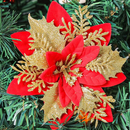 Flor Vermelha Natalina com Glitter  Flores Natal Artificiais Glitter de 14 cm, 5/10/20/50 Peças
