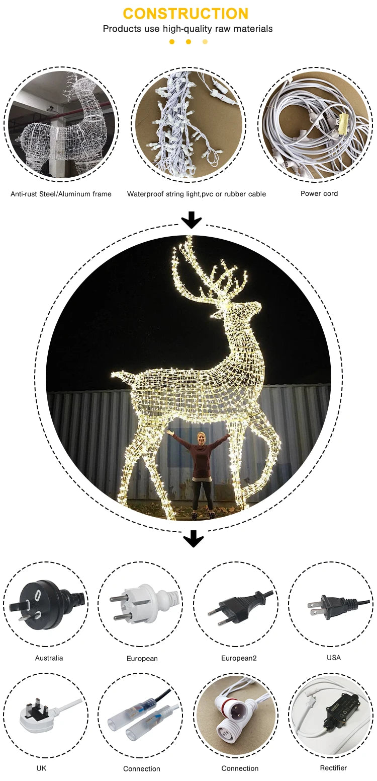 Trenó Papai Noel LED e Veados (Branco) led novo design de transporte de natal, luz 3d